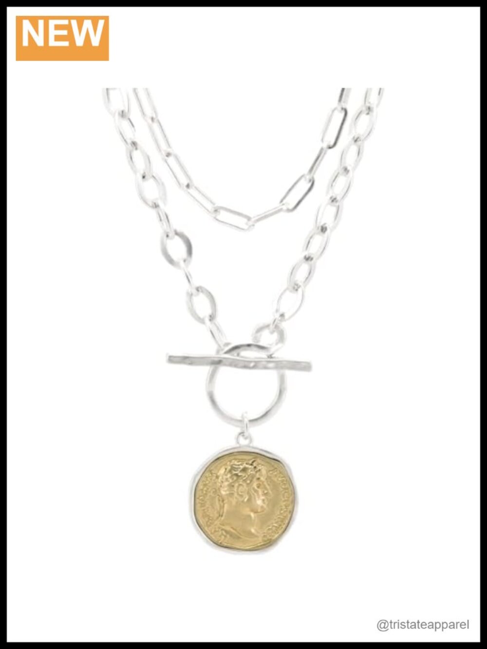 18K Gold Plated Chunky Coin Necklace 18-Inch Toggle Chain Vintage Statement